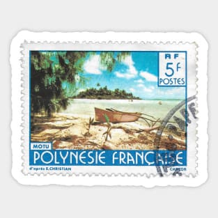 Beach in French Polynesia Stamp 5F 1980 Sticker